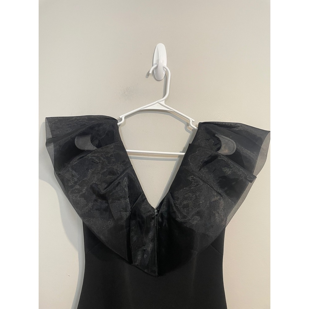 Eliza J Organza Ruffle Cocktail Dress Black Size 6 Cocktail Party Wedding Guest - Picture 2 of 11
